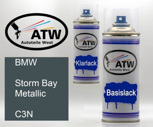BMW, Storm Bay Metallic, C3N: 400ml Sprühdose + 400ml Klarlack - Set, von ATW Autoteile West.